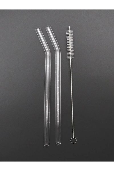 NEWBRENDHOME Glass Straw and Cleaning Brush Set 2-Piece Glass Straw +1 Piece Cleaning Brush Set 9mm