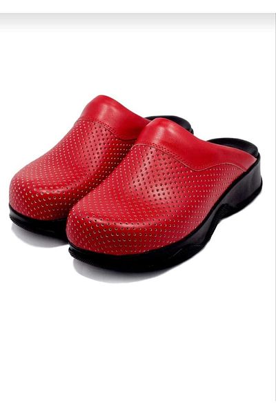 DRMOON Red Orthopedic Sole Genuine Leather Sabo Slippers