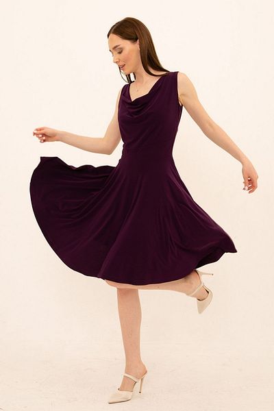 Laranor Plum Degaje Collar Flared Dress