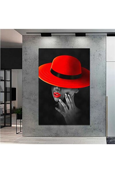 Genel Markalar Extra Dev Boyut Kırmızı Şapkalı Kadın HD Dijital Baskı Dikey Kanvas Tablo salon Dekorasyon