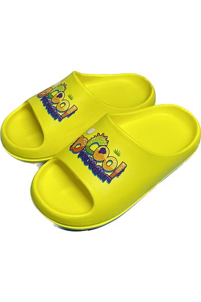 AkınalBella Children's Yellow Printed Slide Summer Slippers