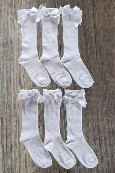 Leement socks 6 чифта памучни чорапи с маншети с панделка за момичета