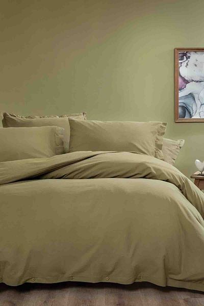 Yataş Plain Oversized Ranforce Washable Duvet Cover Set - Green