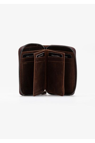 Niki Leather Πορτοφόλι Unisex Arahi Vintage Δερμάτινο με φερμουάρ για καφέ