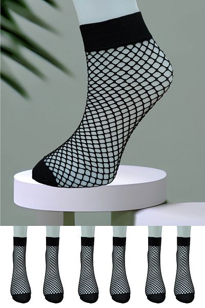 Leement socks Дамски чорапи с мрежеста структура, 6 чифта, с половин крачол