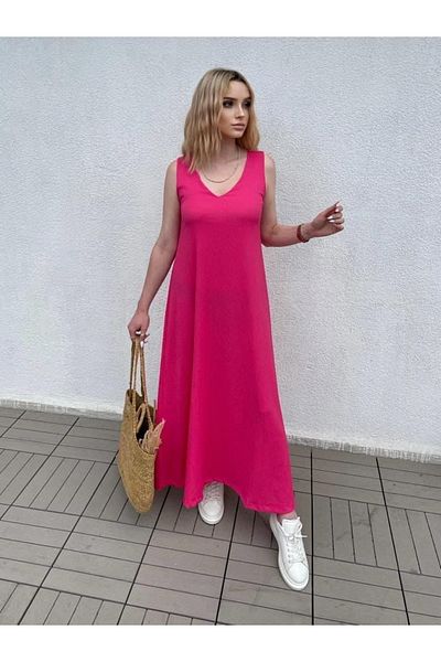 ESCBUTİK Rochie lungă de vară din țesătură cu mâneci zero pentru femei