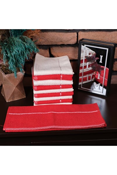 Çeştepe Aday Idea Pattern 12-Piece Hand Face Towels 40x70 Cm Red-cream