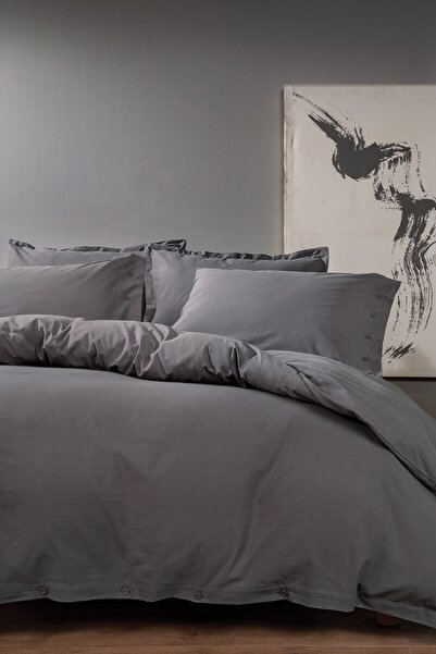 Yataş Anthracite Oversize Ranforce Duvet Cover Set - Washable