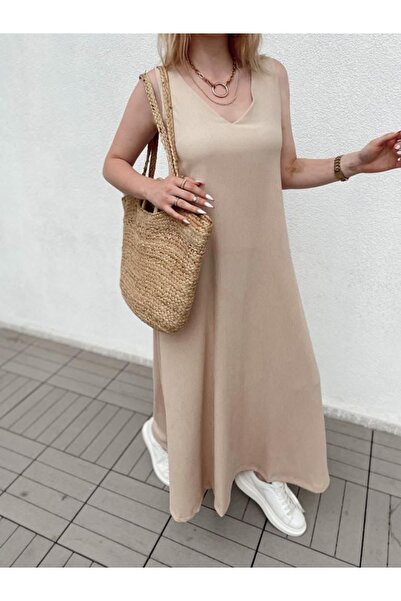 ESCBUTİK Γυναικείο Καλοκαιρινό Μακρύ Φόρεμα με Μηδενικό Μανίκι