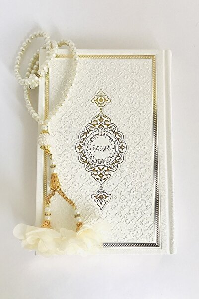 Hayrat Neşriyat Gelin Kuran'ı Kerim'i.hafız Boy(14 X 20) Termo Deri Beyaz Kuran-ı Kerim,inci Tesbih.