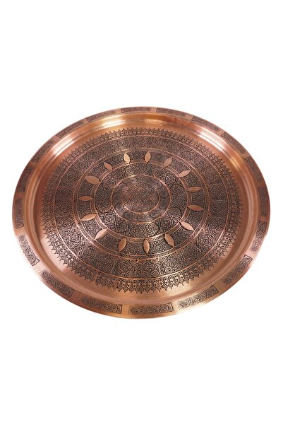 HASBEDESTEN Sini Bakır Büyük Tepsi Eskitme Antep Işi 68-70 Cm