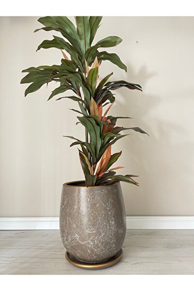 odka 25litre Armut Saksı Tabaklı Yükseklik:32cm Çap:26cm Lily Vizon-beyaz-gold