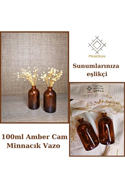 PitrakStore 100ml Ikili Amber Kahverengi Mini Cam Şişe Süs Vazo Şoklanmış Çiç...