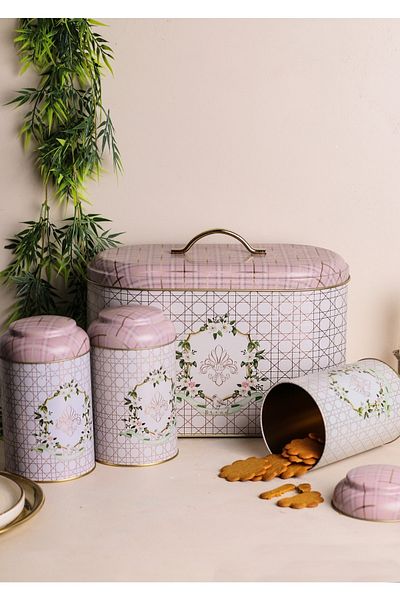 EVLE Erb02u7 Oval Bread Box Set of 4, Rosy