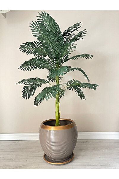 odka 40litre Küre Saksı Tabaklı 37cmx37cm Çizgili Gold-vizon Renk