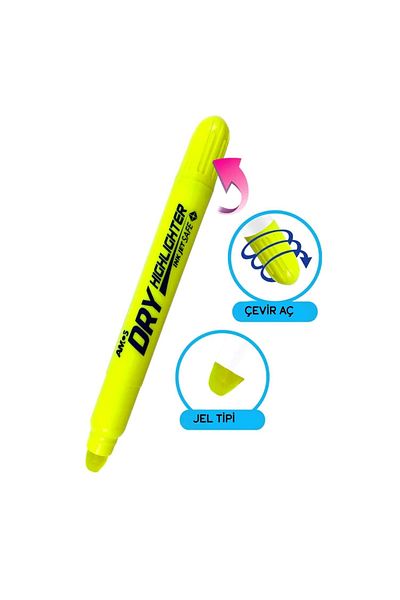Amos Yellow Highlighter Gel Pen - Dry Turn Open, Box of 12
