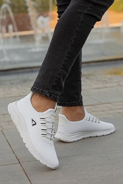 BOUIS Men's White Casual Comfortable Lace-Up Sports Shoes Mesh Anti-Sweat High Sole Sneaker