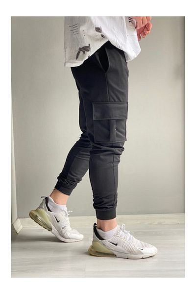 DEEPSENCE Μαύρο ανδρικό αθλητικό παντελόνι Jogger - Cargo Pocket, Slim Fit Fit