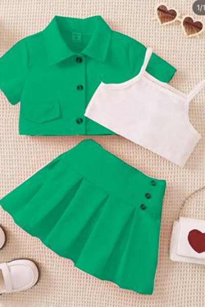 ELAFOR Fustă și costum jachetă pentru fetiță, bluză cu bretele, jachetă și ca...