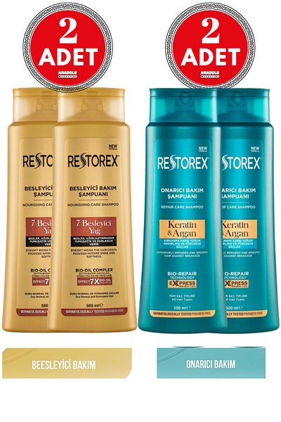 Restorex Șampon de îngrijire 7 ulei nutritiv 500 ml 2 bucăți + șampon cu cheratina și argan 500 ml 2 bucăți