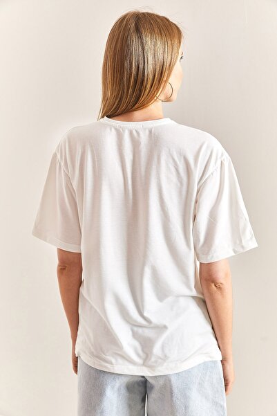 Bianco Lucci Γυναικείο χτενισμένο βαμβακερό μπλουζάκι με σχέδια