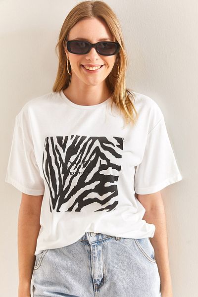 Bianco Lucci Gemustertes Damen-T-Shirt aus gekämmter Baumwolle