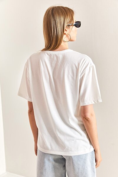 Bianco Lucci Γυναικείο χτενισμένο βαμβακερό μπλουζάκι με σχέδια