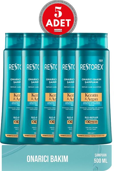 Restorex Șampon Keratină și Argan 500 Ml 5 Bucăți