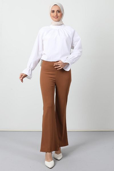 Giza Giyim Elastic Waist Spaghetti Trousers Light Brown
