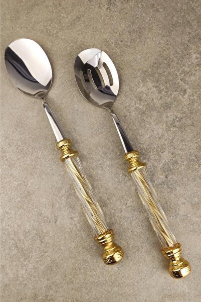 ROY KING Altın Cam 2 Parça Salata Servis Seti