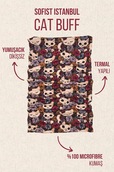 Sofist İstanbul Cat Buff Seamless Multifunctional Cat Patterned Neck Collar Bandana Baf