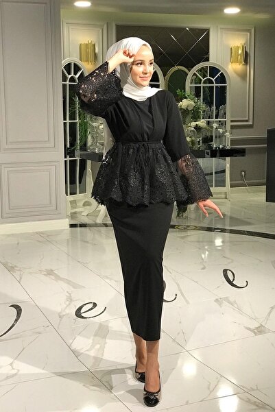 Tuğçem Boutique Fusta creion lungă neagră pentru femei, cu hijab