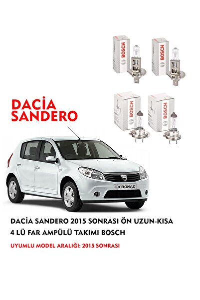 Bosch Dacia Sandero 2015 Sonrası Uyumlu Ön Uzun-kısa 4 Lü Far Ampülü Takımı