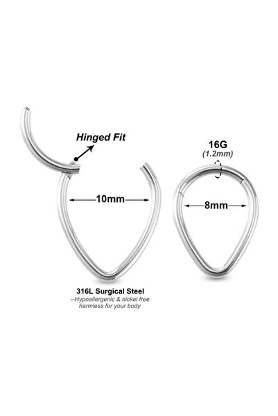 Jaida Moda Gri Damla Kesim Menteşeli Tragus, Helix Çelik Halka Piercing