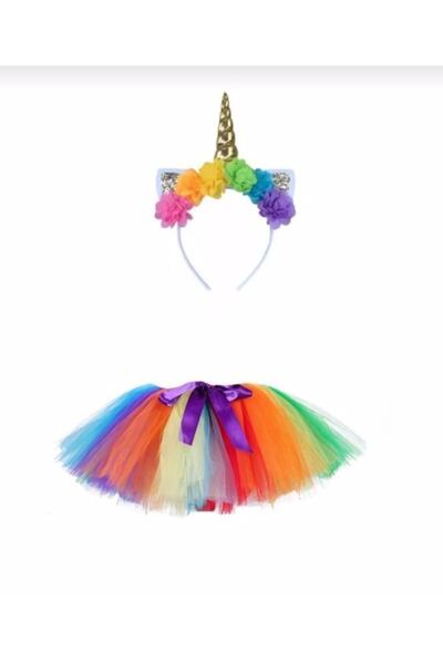 ELALEL TASARIM Unıcorn Tütü Etek Gökkuşagı Renkli
