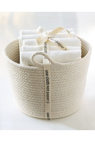 karelim home Çok Amaçlı Jüt Ip Beyaz Banyo Sepeti