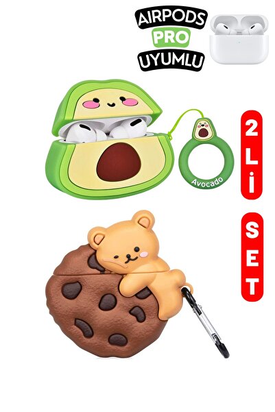 2-Piece Set Pro Compatible Avocado And Cookie And Bear Shaped Earphone Case Set, Cute Pro Double Set