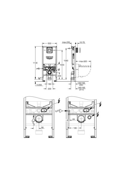 Grohe Rapid Slx 3'ü 1 Arada Wc Gömme Rezervuar Seti, 1.13 M Montaj Yüksekliği - 39603000