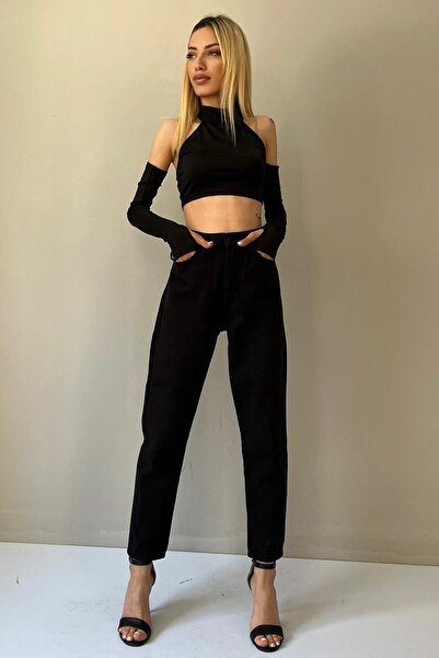 DRC trend Madgırl Black Mom Jeans Lycra Colorfast Black Extra pohodlné Mom Jeans
