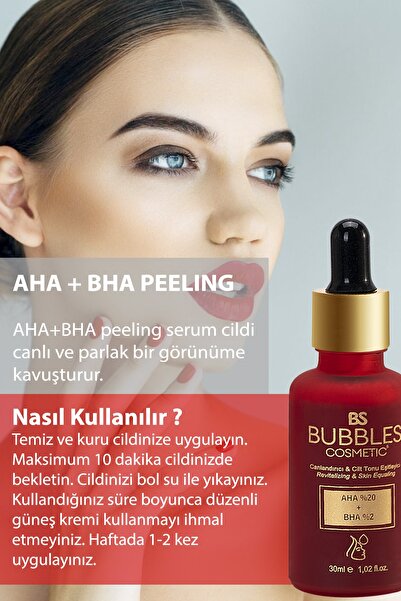 bs bubbles cosmetic Aha & Bha Canlandırıcı & Cilt Tonu Eşitleyici Kırmızı Peeling Cilt Serumu 30 ml (aha 20% Bha 2%