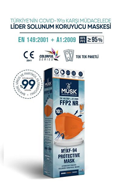 Musk Kf94 Kore Tipi Ffp2 Maske Turuncu Renk 10 Adet