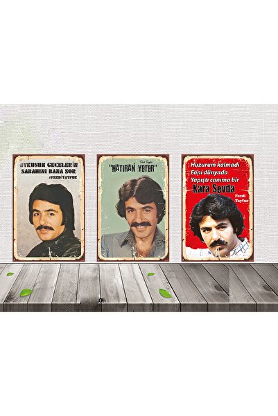 TAKIFİX Ferdi Tayfur Temalı 3 Adet 20x30 Cm Boyutunda Mdf Tablo