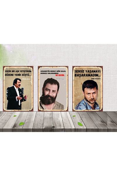 TAKIFİX Ahmet Kaya Azer Müslüm Temalı 20x30 Cm Boyutunda 3 Parça Mdf Tablo