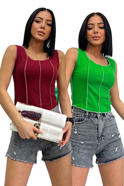 ALFUDO Moda Collection Ženska bordo zelena bluza sa obrnutim šavovima, 2-dije...