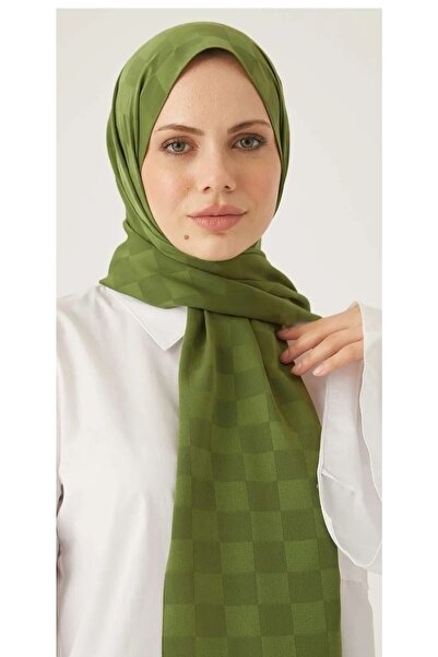 Trablus Χιτζάμπ Γυναικείο Χακί Σχέδιο Σκακιέρα Μεταξένιο Ζακάρ Σάλι