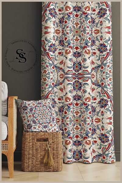 SasoHome Motive etnice moderne de țiglă otomană concepute 140 X 270 Cm Calitate - Cortina de fundal imprimată digital