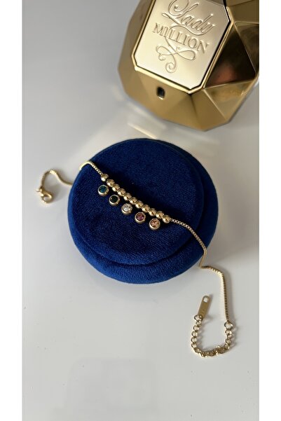 SU PERİSİ TAKI BİJUTERİ Çelik Gold Renkli Zirkon Taşlı Halhal