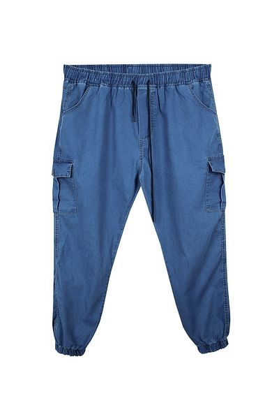 marufshop Large Size Jeans Jogger Pants with Cargo Pockets Sky Blue