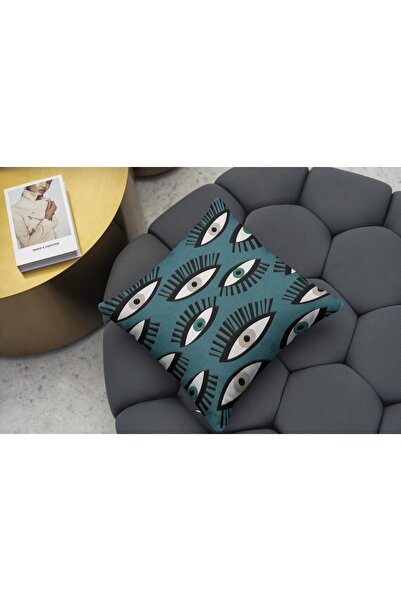 RUGSMODERN وسادة رمي 867 غطاء وسادة منقوش على شكل عين أخضر طحلبي Pillow29