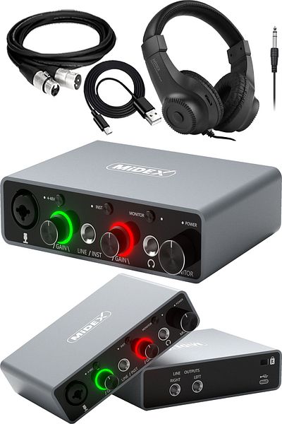 Midex Glx-700gr-h Usb Studio Sound Card 2 Input 2 Output 24bit/192khz (Includes Headphone and Cable)